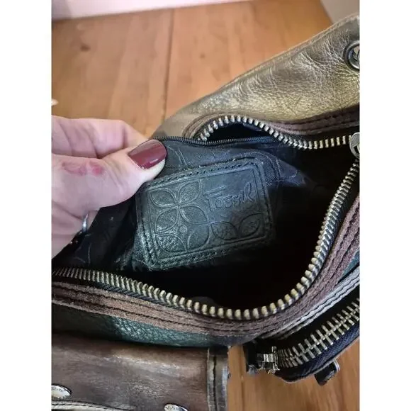 Fossil crossbody bag soft pebble leather and suede‎ adjustable strap medium size - Picture 4 of 6